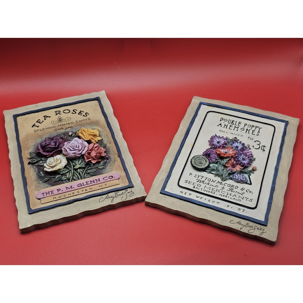 3D Stone Wall Plaque-Tea Rose-Poppy Anemones 4.5" x 6.25" - Mary Beth‎ Zeitz